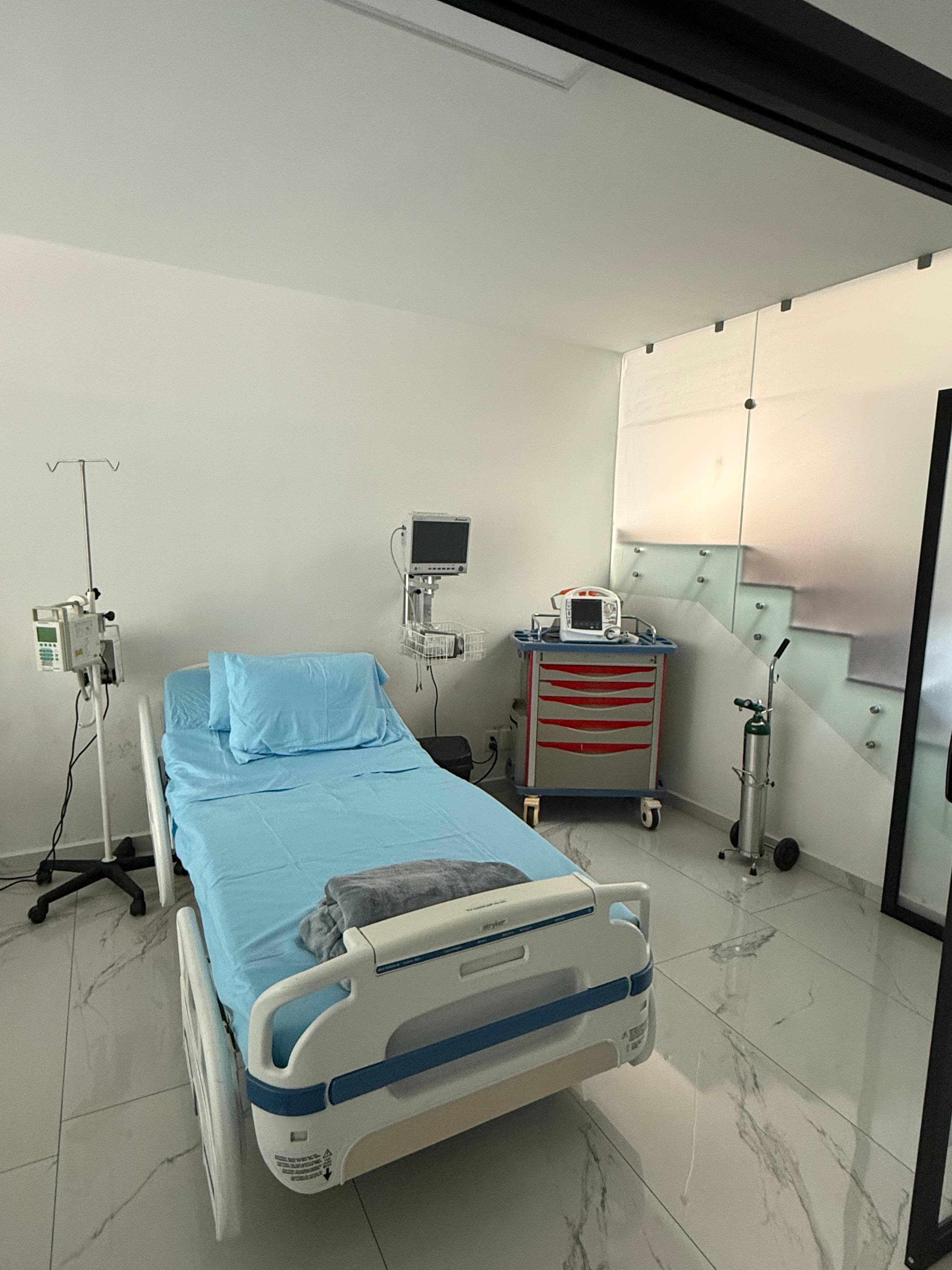 A close-up of an IV drip bag in a clinical setting.